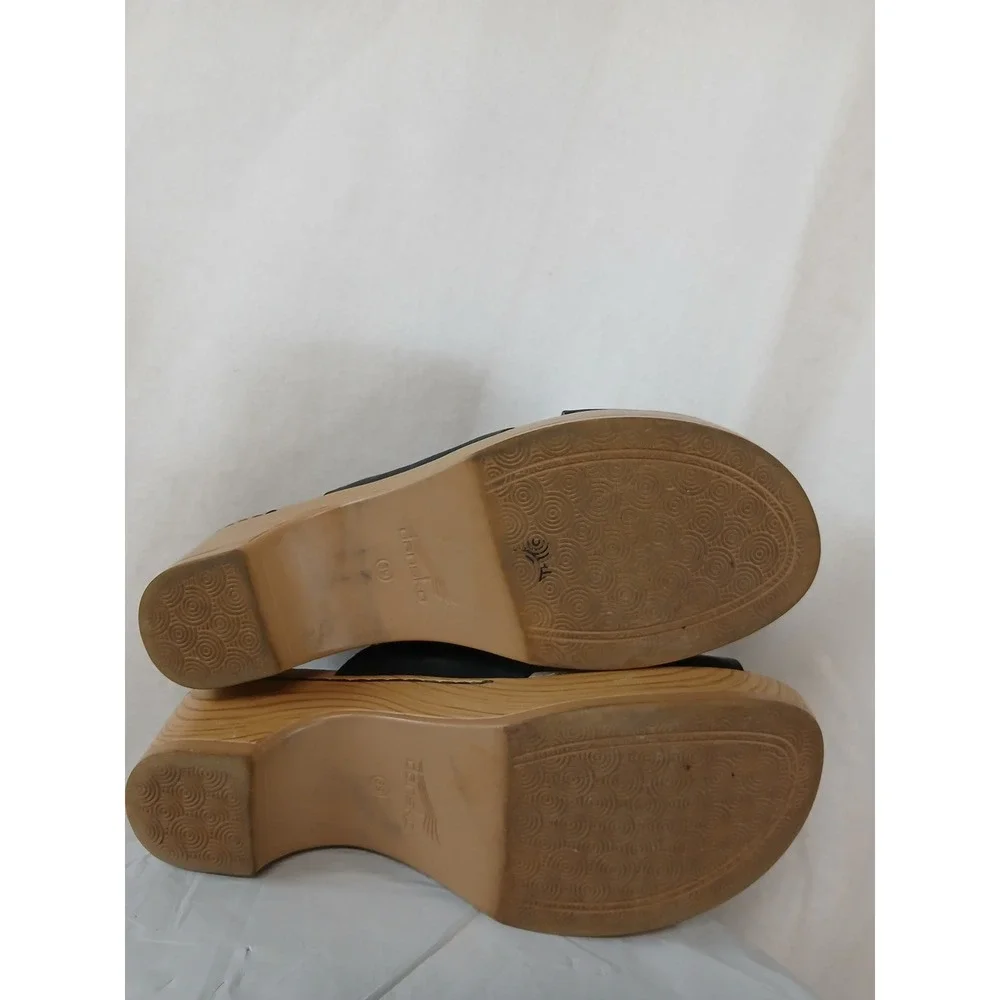 Dansko Miri Black Genuine Leather Criss Cross Slide Sandals Platform 39 US 8.5
